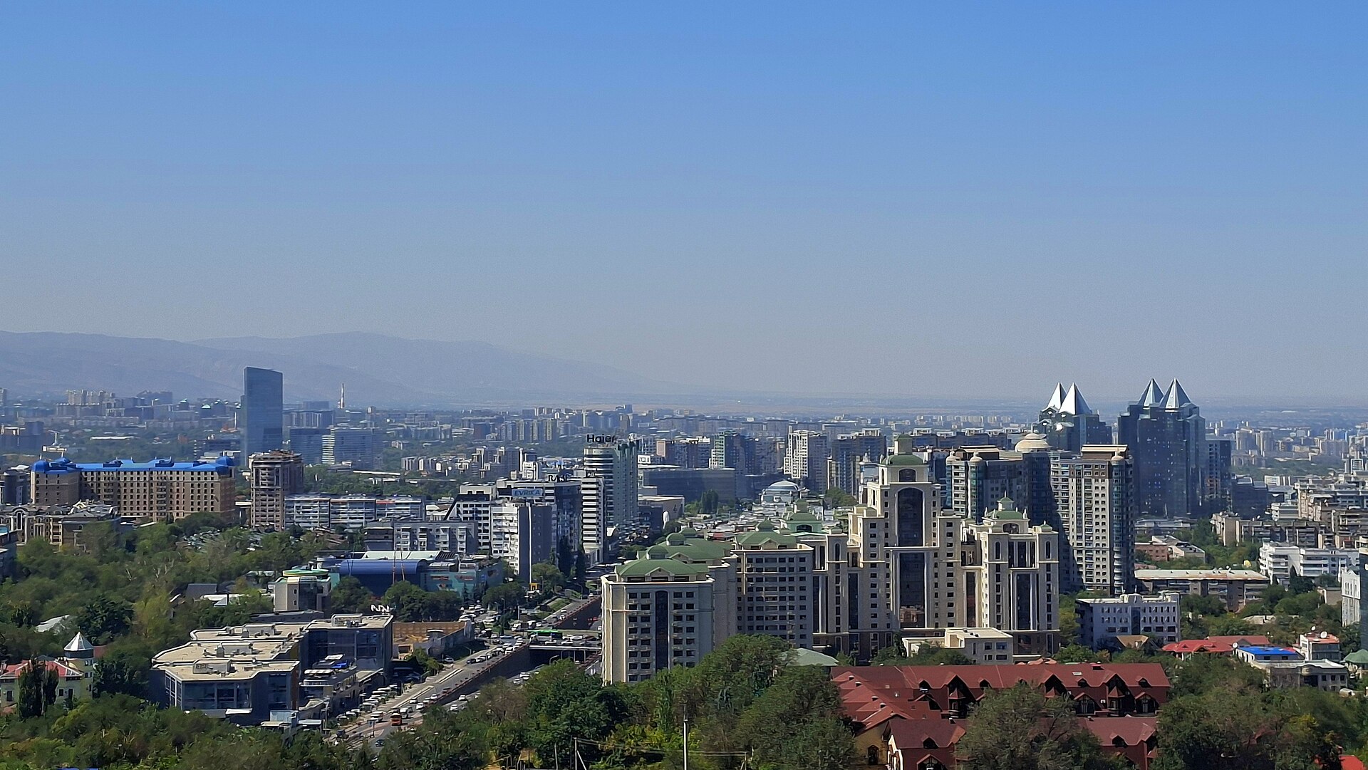 Almaty, Kazakhstan, with the Tian Shan behind the city